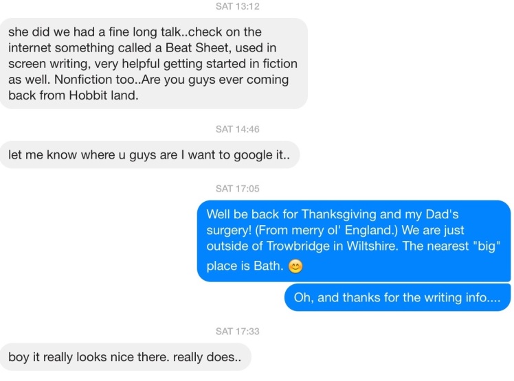 Engaging with a writer uncle on Facebook Messenger about writing when he doesn't know you have already written one book and are nearly finished with the second. [Screen capture by me, 2014.]