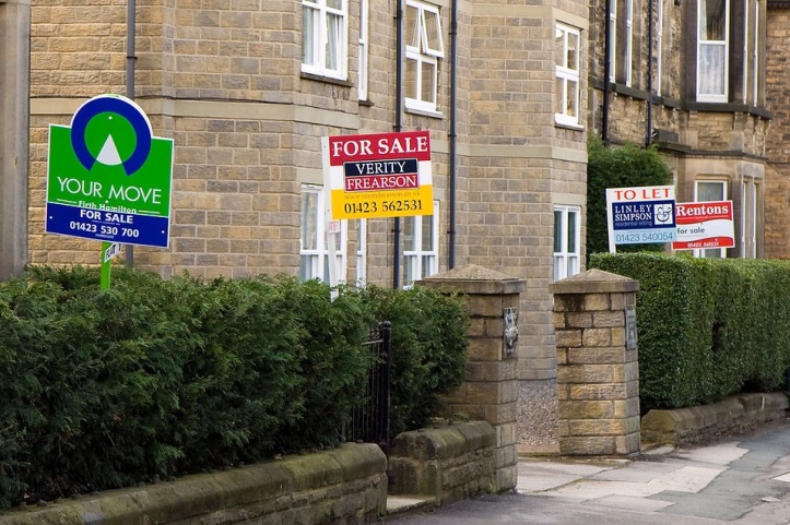 Free Stock Photo: Home sale signs along a street. 