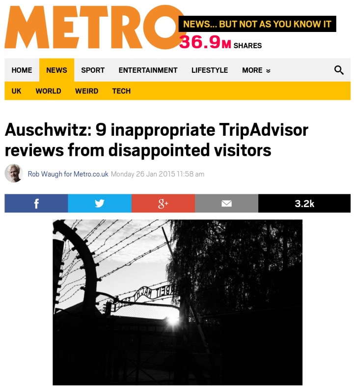 Metro.co.uk on TripAdvisor Auschwitz reviews. [Screen capture by me.]