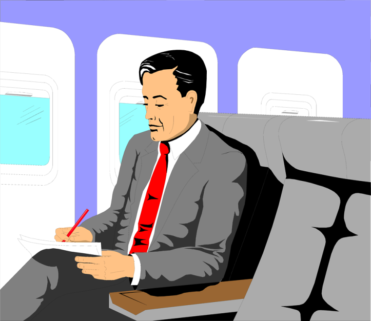 Free Stock Photo: Illustration of a business man sitting in an airplane.